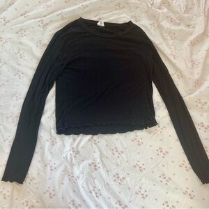 Full Tilt Black Long Sleeved Lettuce Hem Shirt